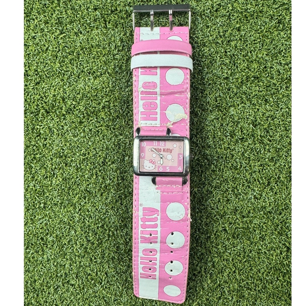 Vintage Hello Kitty Pink Wide Cuff Watch Y2KSanrio Rectangular Dial DoubleBuckle